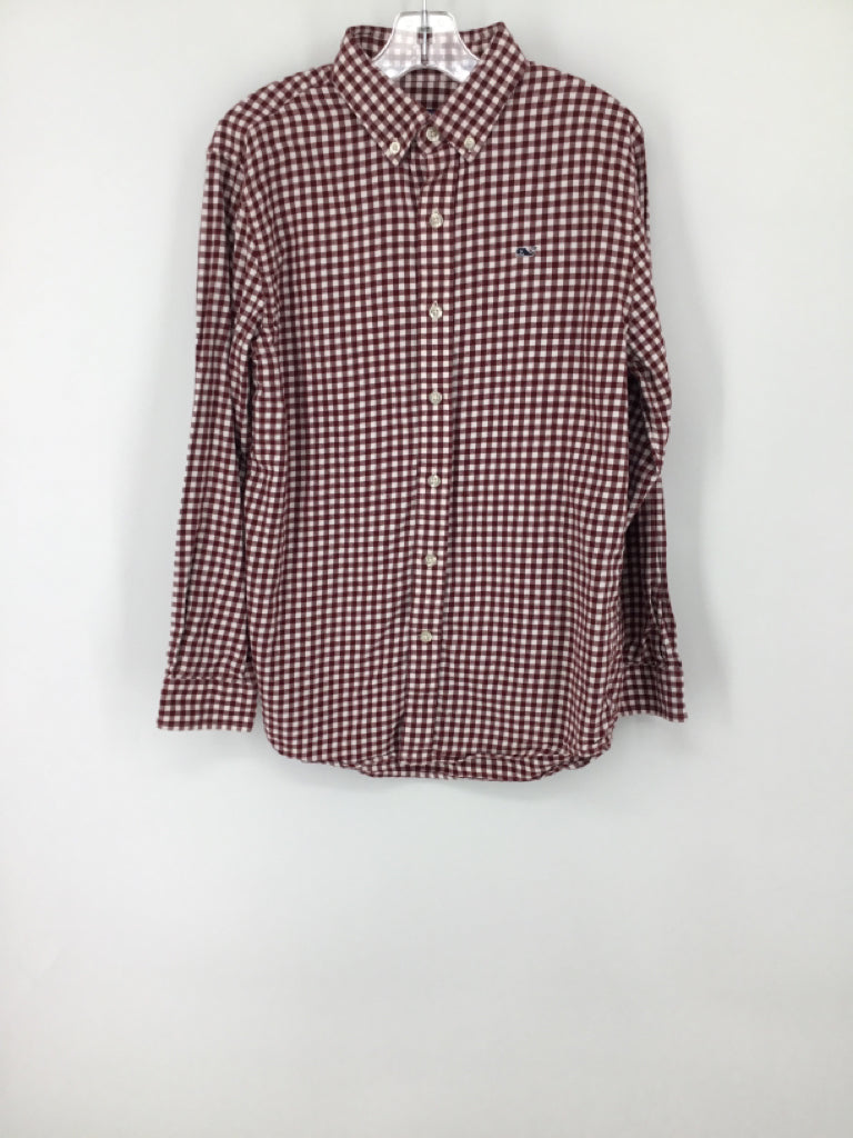 vineyard vines Child Size 10 Burgundy Gingham Shirt - boys