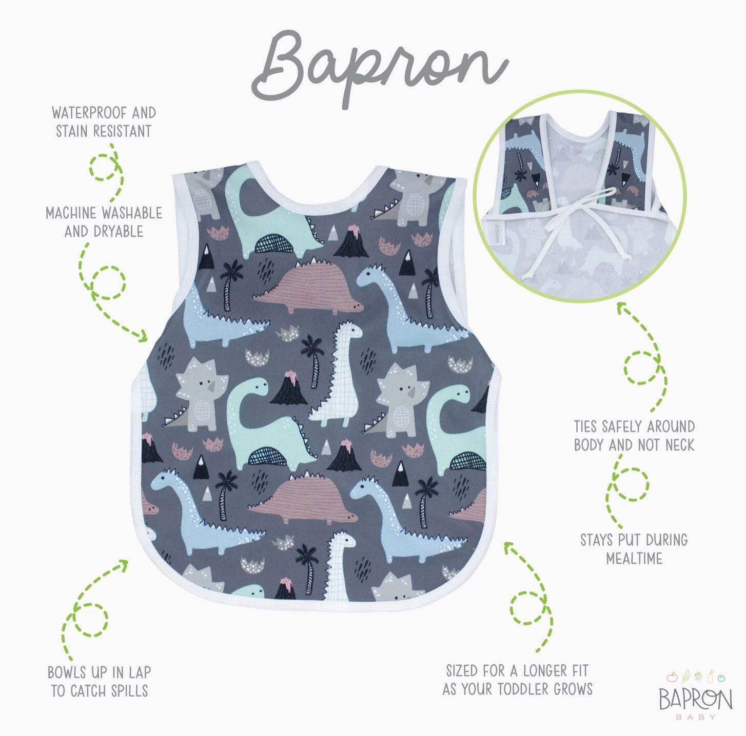 Bapron - Dinosaur Drawing Toddler Size  (6M-3T)
