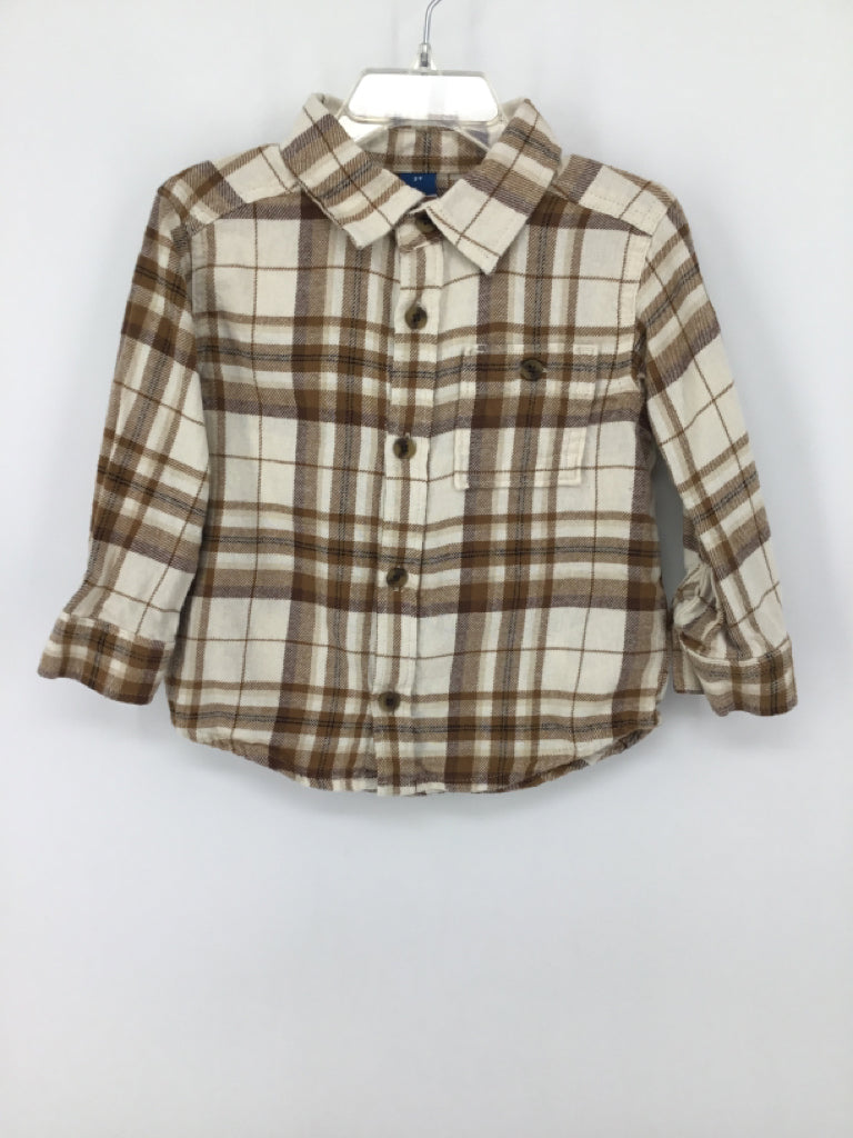 Old Navy Child Size 2 Tan Plaid Shirt - boys