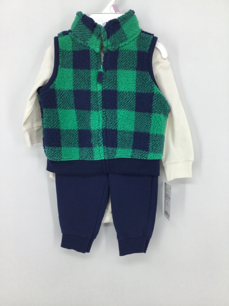 Carter's Child Size 9 Months Blue Checkered Outfit - boys