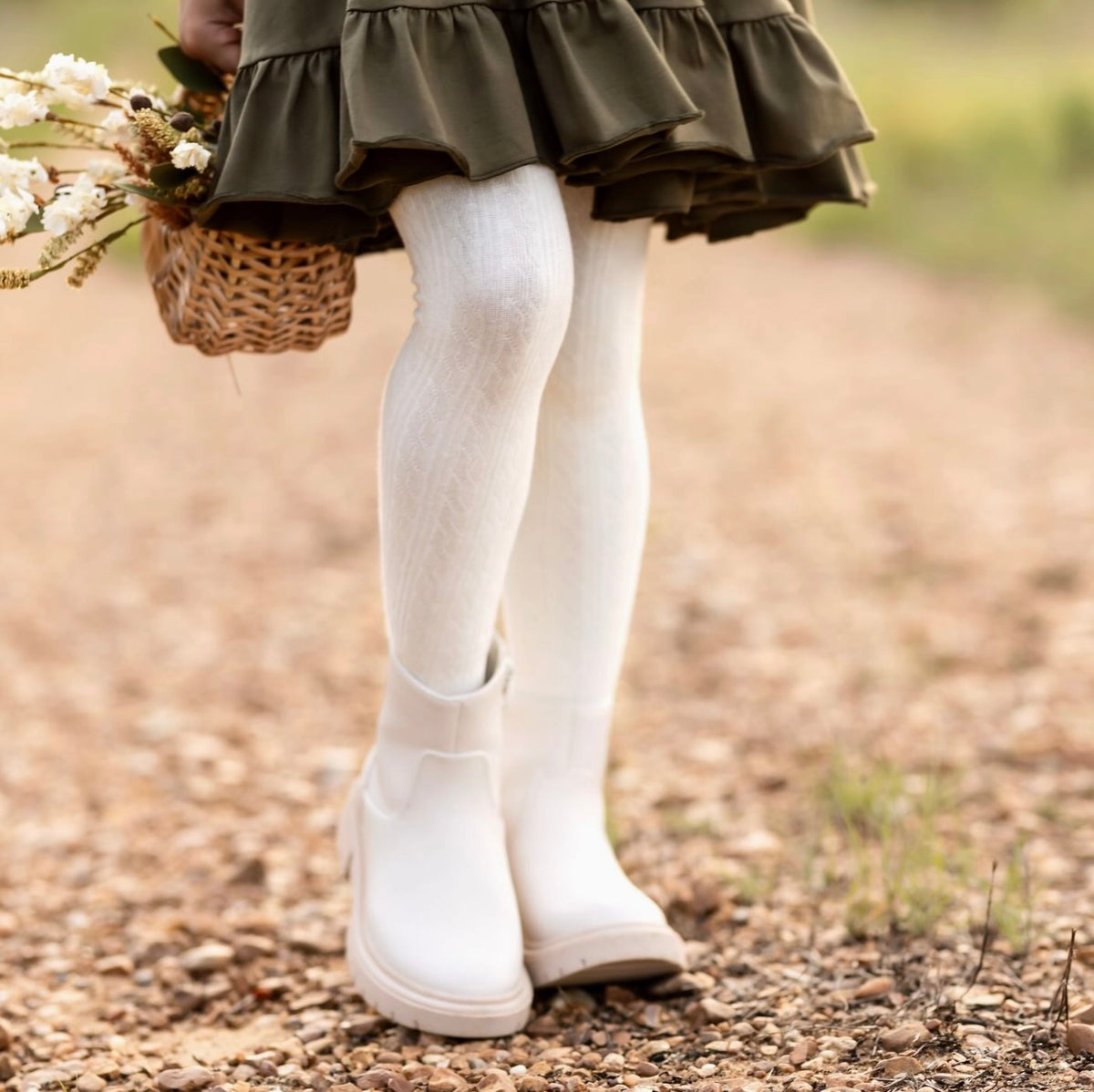 The Little Stocking Co - Cable Knit Tights (Ivory)