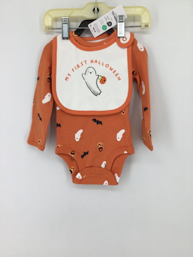 Child of Mine Child Size 0-3 Months Orange Halloween Onesie & Bib