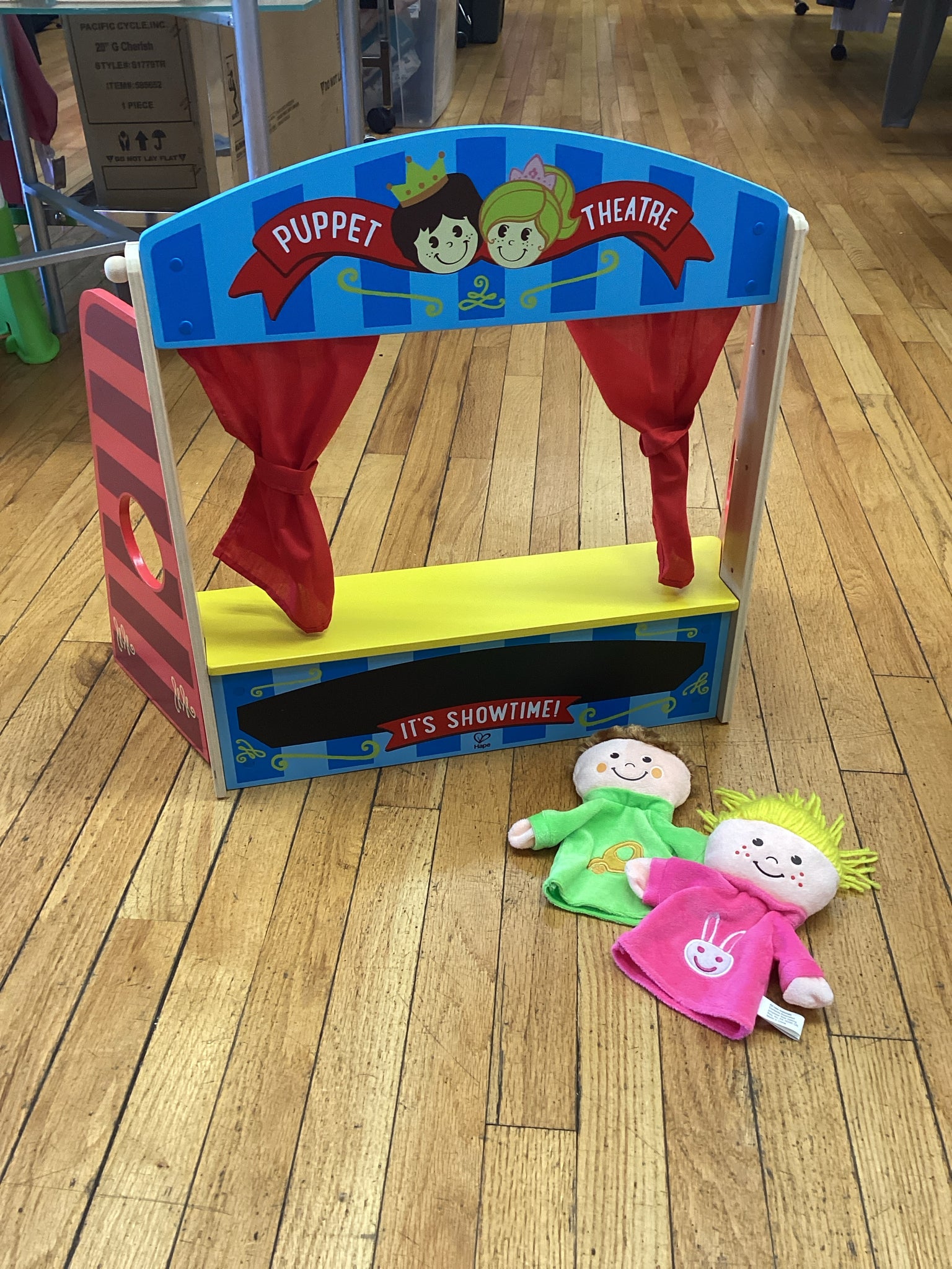 Hape International Wooden Puppet Stage Playhouse Set with 2  Puppets