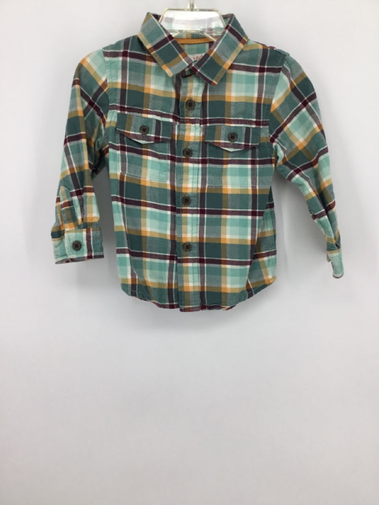Cat & Jack Child Size 18 Months Green Plaid Shirt - boys