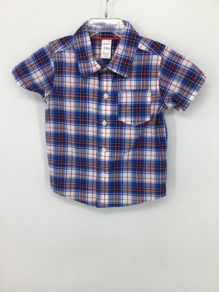 Carter's Child Size 24 Months Blue Plaid Shirt - boys