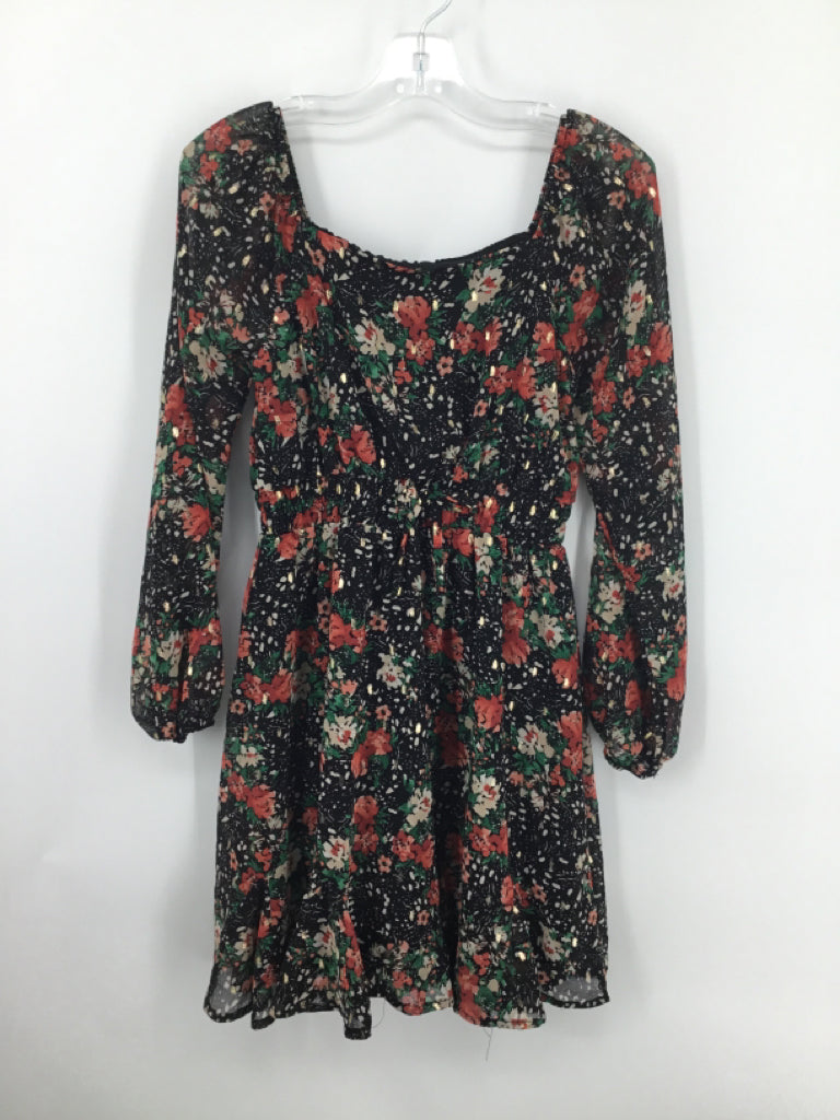 Three Pink Hearts Child Size 8 Black Dress - girls