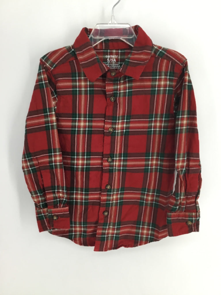 Carter's Child Size 5 Red Plaid Shirt - boys