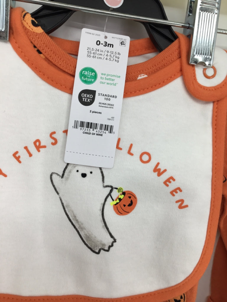 Child of Mine Child Size 0-3 Months Orange Halloween Onesie & Bib