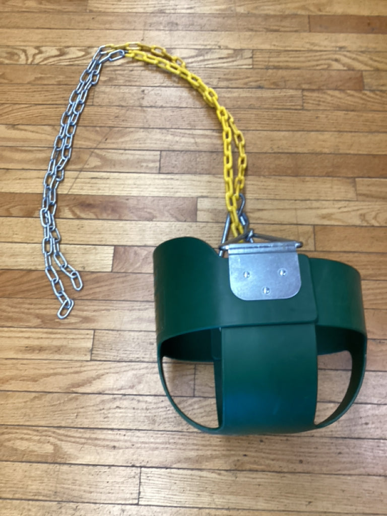 Outdoor Green Full Bucket Toddler Swing w/ Pinch Protection