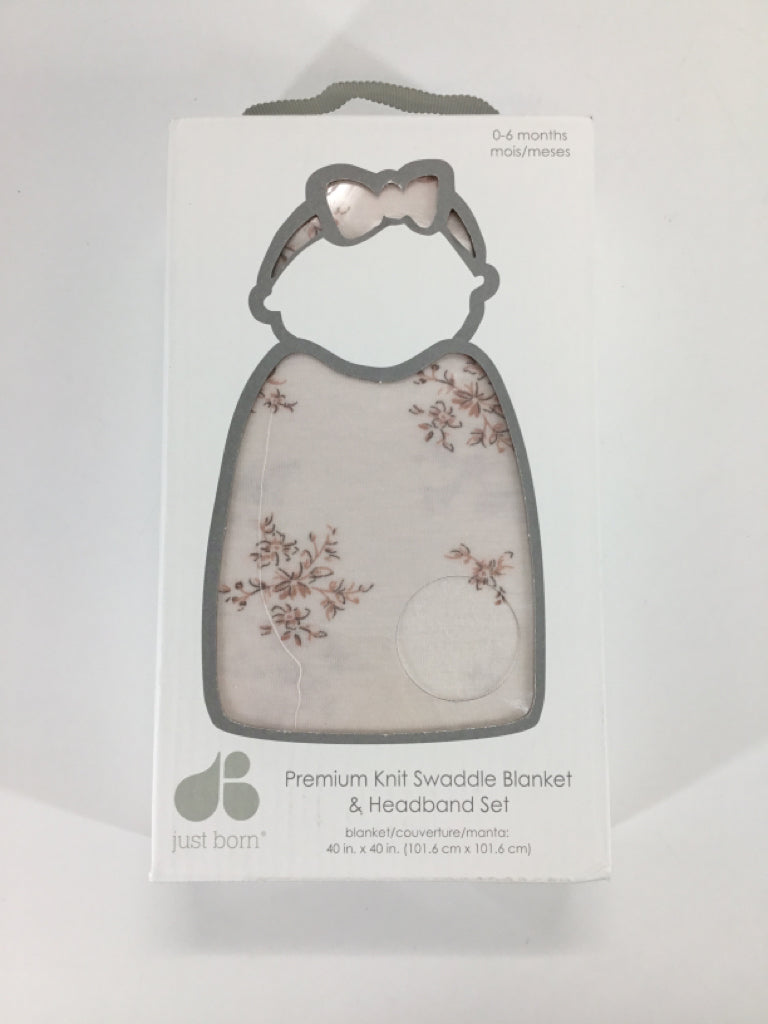 just born Premium Knit Swaddle Blankey & Headband Set
