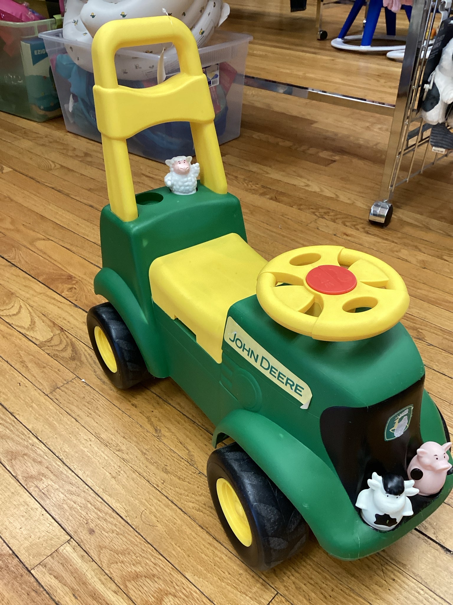 John Deere Sit & Scoot Tractor with farm animals