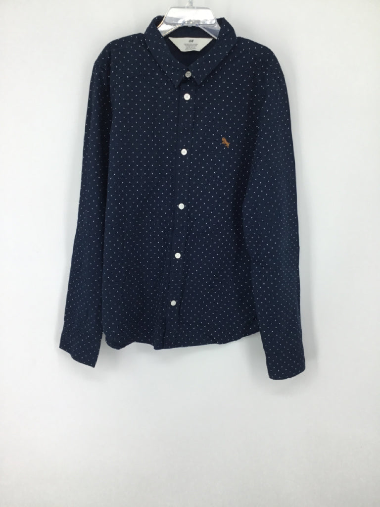 H & M Child Size 10 Navy Polka Dot Shirt - boys