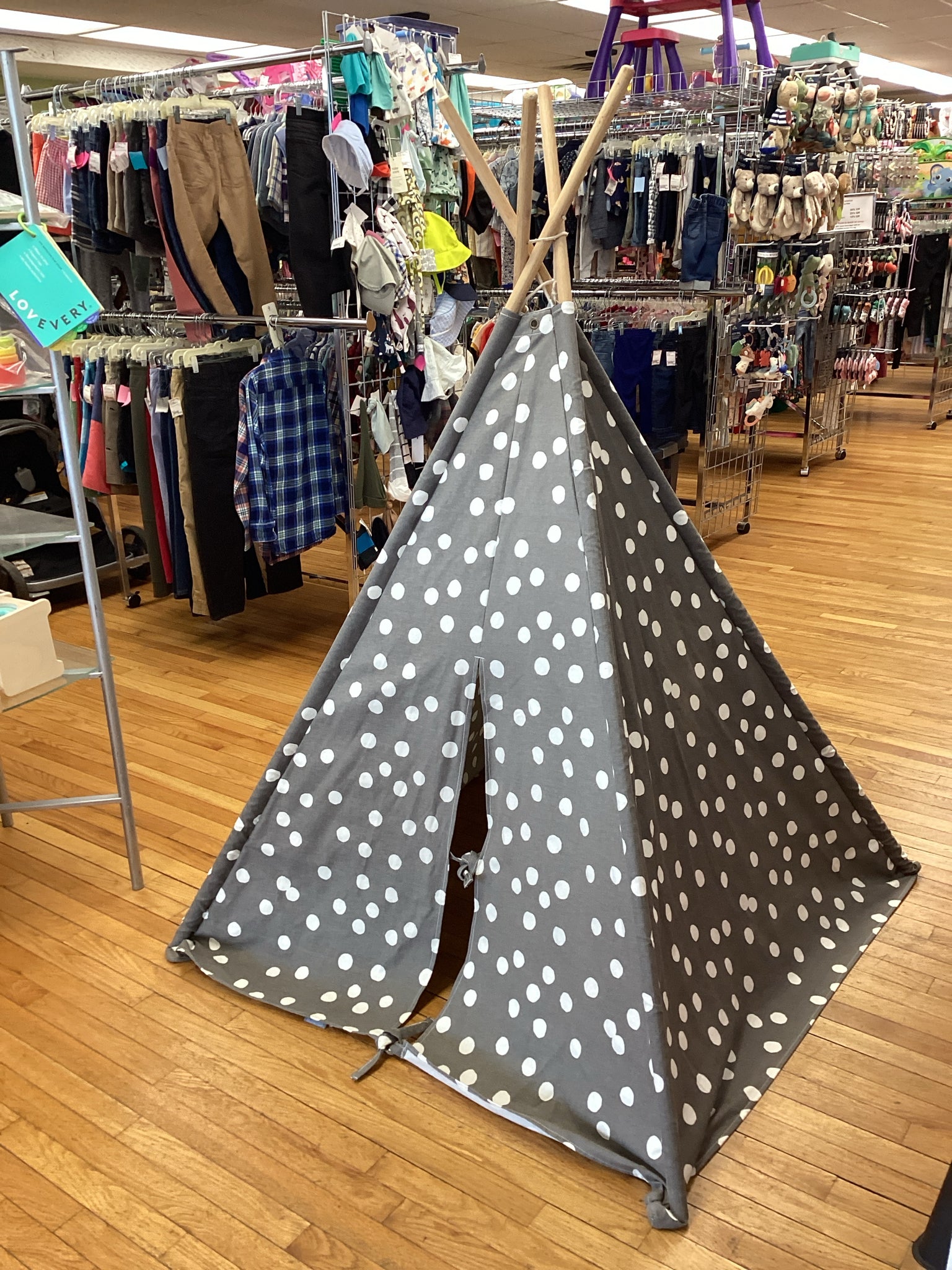 Gray Polka Dot Canvas Play Tent