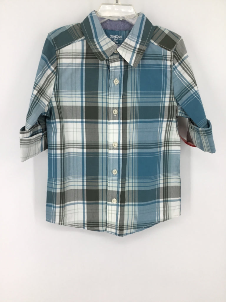 OshKosh B'gosh Child Size 5 Blue Plaid Shirt - boys