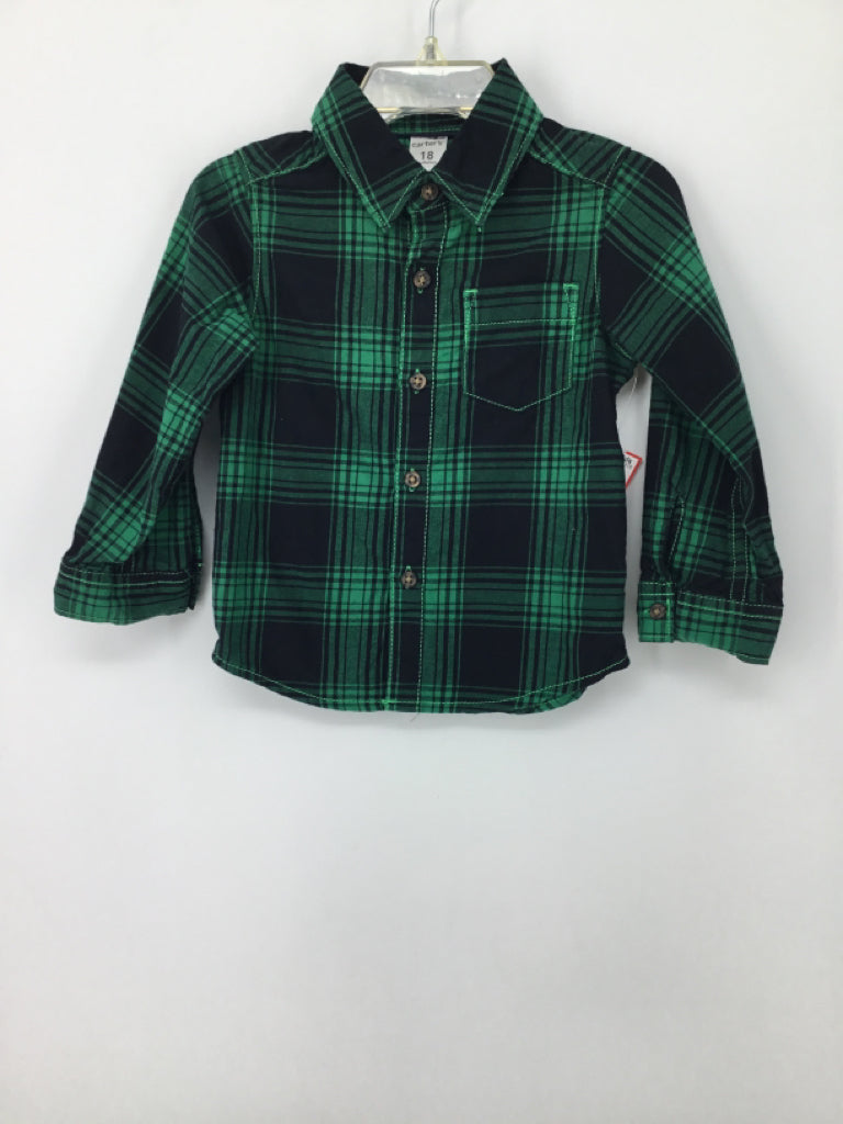 Carter's Child Size 18 Months Green Plaid Shirt - boys