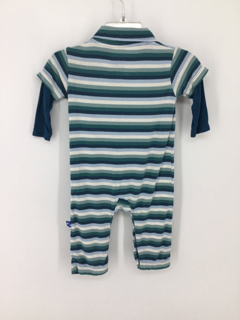 Kickee Pants Child Size 0-3 Months Teal Stripe Outfit - boys
