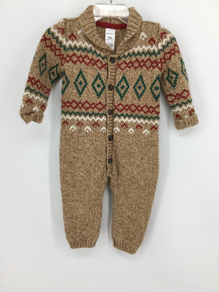 Carter's Child Size 9 Months Tan Print Outfit - boys