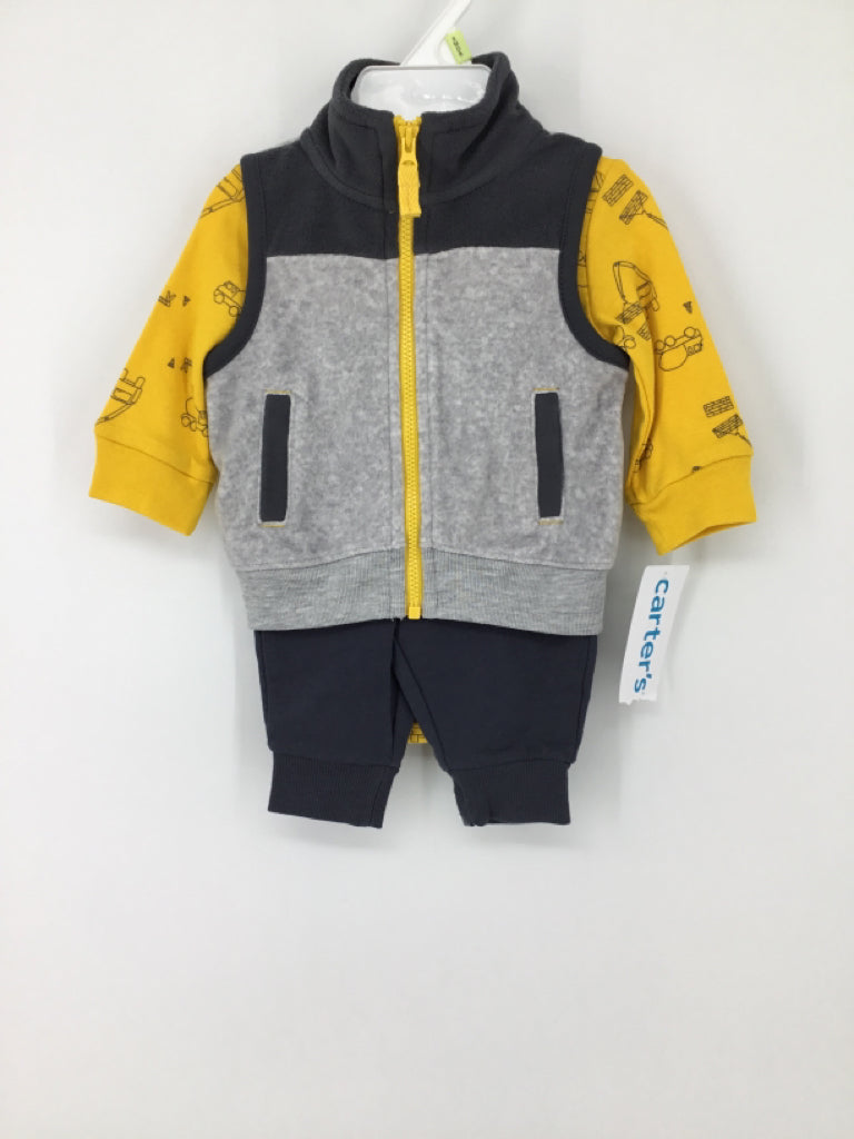 Carter's Child Size 3 Months Gray Construction Vehicles Outfit - boys