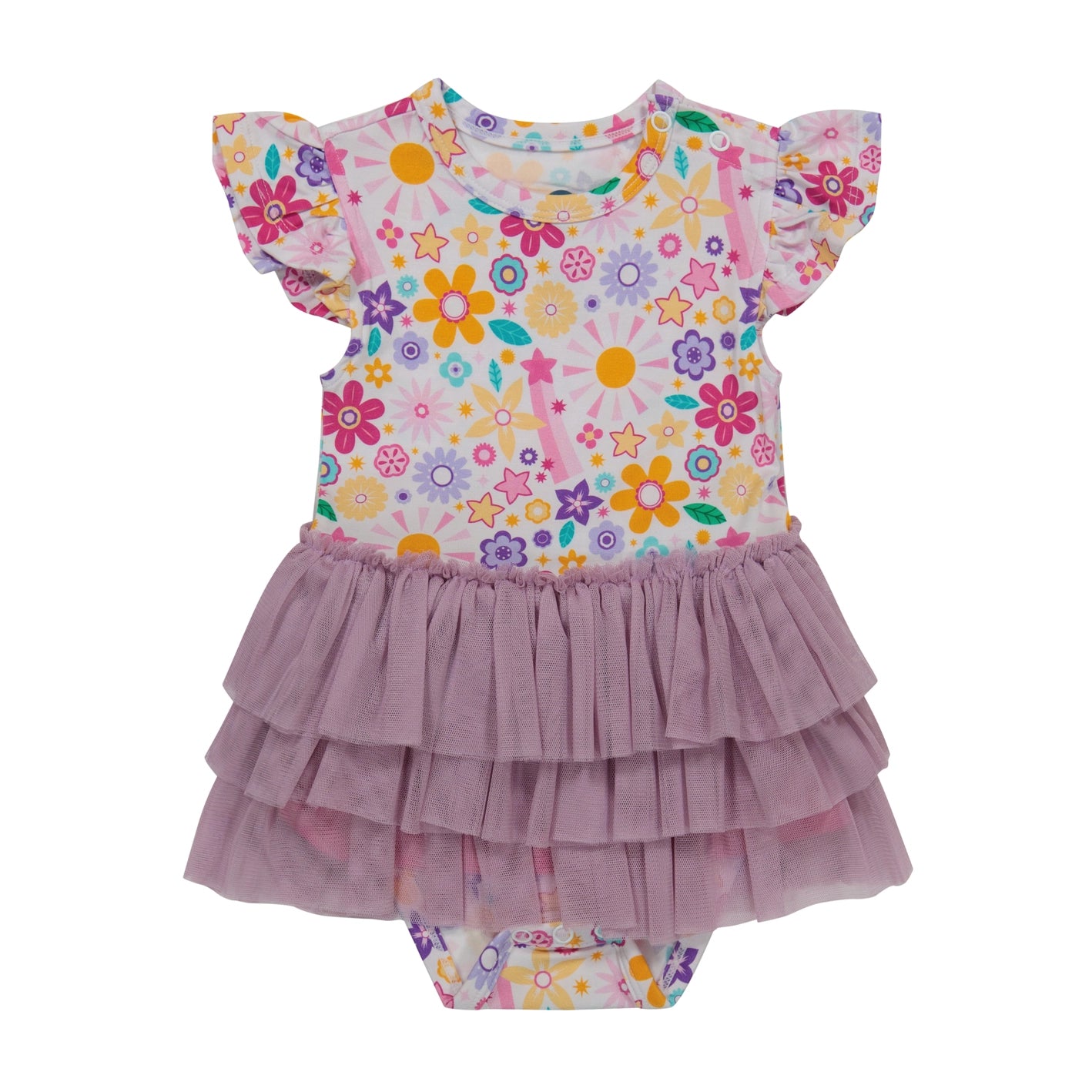 Bird & Bean Bamboo Tulle Skirted Bodysuit - Flower Power